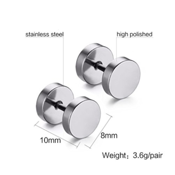 5 Paare 8 mm Tian Edelstahl Herren Ohrstecker Creolen Tunnel Ohrringe für Damen Fakeplug Fake Plug Ohrringe Edelstahl Herren Pierced Earrings Schwarz Stainless Steel Mens Womens Stud Earrings Set Ear Piercing Plugs Tunnel Punk Style - 