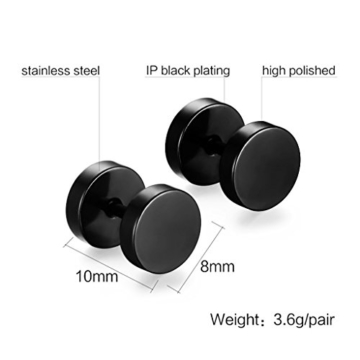5 Paare 8 mm Tian Edelstahl Herren Ohrstecker Creolen Tunnel Ohrringe für Damen Fakeplug Fake Plug Ohrringe Edelstahl Herren Pierced Earrings Schwarz Stainless Steel Mens Womens Stud Earrings Set Ear Piercing Plugs Tunnel Punk Style - 