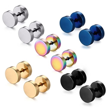 5 Paare 8 mm Tian Edelstahl Herren Ohrstecker Creolen Tunnel Ohrringe für Damen Fakeplug Fake Plug Ohrringe Edelstahl Herren Pierced Earrings Schwarz Stainless Steel Mens Womens Stud Earrings Set Ear Piercing Plugs Tunnel Punk Style -