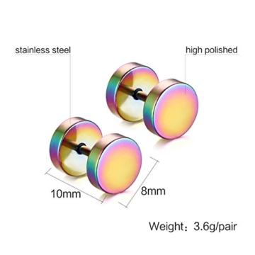 5 Paare 8 mm Tian Edelstahl Herren Ohrstecker Creolen Tunnel Ohrringe für Damen Fakeplug Fake Plug Ohrringe Edelstahl Herren Pierced Earrings Schwarz Stainless Steel Mens Womens Stud Earrings Set Ear Piercing Plugs Tunnel Punk Style - 