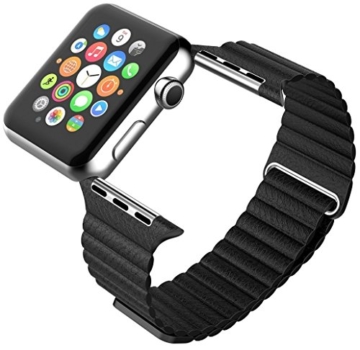 AWStech Strap 42mm für Apple Watch, 42mm Armband für Apple Watch 2, Leder Magnet Lock Loop Ersatzband Uhrenarmband Sportuhr Wrist Band Replacement, Schwarz - 