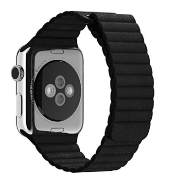 AWStech Strap 42mm für Apple Watch, 42mm Armband für Apple Watch 2, Leder Magnet Lock Loop Ersatzband Uhrenarmband Sportuhr Wrist Band Replacement, Schwarz - 