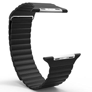 AWStech Strap 42mm für Apple Watch, 42mm Armband für Apple Watch 2, Leder Magnet Lock Loop Ersatzband Uhrenarmband Sportuhr Wrist Band Replacement, Schwarz - 