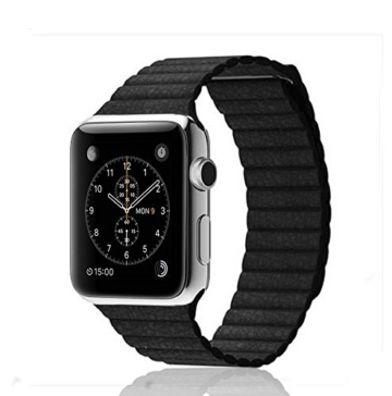 AWStech Strap 42mm für Apple Watch, 42mm Armband für Apple Watch 2, Leder Magnet Lock Loop Ersatzband Uhrenarmband Sportuhr Wrist Band Replacement, Schwarz -