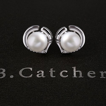 B.Catcher Damen Ohrringe Perle Ohrstecker mit Herz Set Herzsprache Basic 925 Sterling Silber Zirkonia Schmuck - 