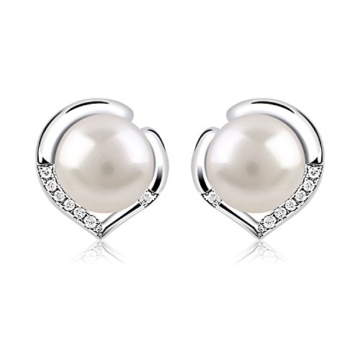B.Catcher Damen Ohrringe Perle Ohrstecker mit Herz Set Herzsprache Basic 925 Sterling Silber Zirkonia Schmuck -