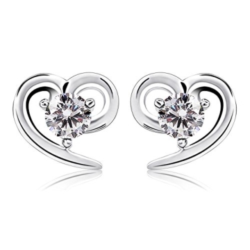 B.Catcher Damen Ohrringe Set mit Herz Ohrstecker Basic 925 Sterling Silber Zirkonia mit Etui damen Schmuck - 