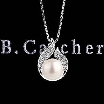 B.Catcher Kette Damen Perle Doppelt Blatt 925 Sterling Silber Halskette Anhänger Schmuck Geschenk - 