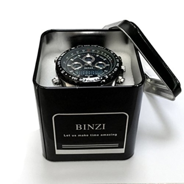 BINZI Herren uhren Wasserdichte Militär Armbanduhr Sport-Uhren Digitaluhr Luxus-LED-Licht Dual-Display mit schwarzem Silikonband - 