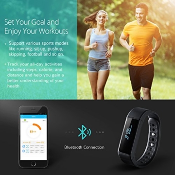 Bluetooth Fitness Tracker, Omorc Sport Armband I5 Plus SmartWatch OLED Uhr Aktivitätstracker smart bracelet mit Schlafmonitor, Schrittzähler, Kalorienzähler, SMS Anrufe Reminder für iPhone Samsung iOS und Android Smartphones – Schwarz - 