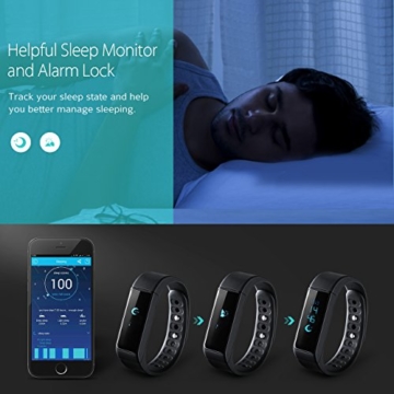 Bluetooth Fitness Tracker, Omorc Sport Armband I5 Plus SmartWatch OLED Uhr Aktivitätstracker smart bracelet mit Schlafmonitor, Schrittzähler, Kalorienzähler, SMS Anrufe Reminder für iPhone Samsung iOS und Android Smartphones – Schwarz - 