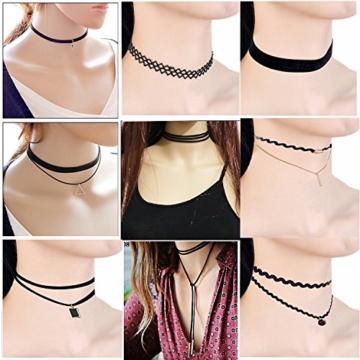 Choker Halsketten, Sportfun 10 Stück Damen Hoker Halskette Velvet Spitze Choker Halsketten Tattoo Punk Gothic Halsband - 