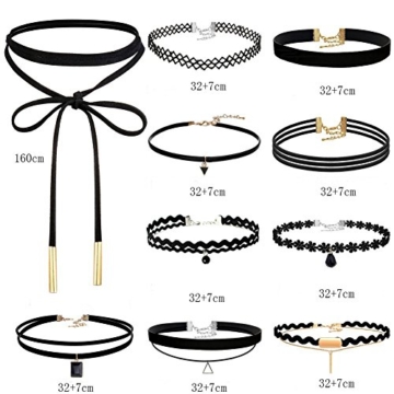 Choker Halsketten, Sportfun 10 Stück Damen Hoker Halskette Velvet Spitze Choker Halsketten Tattoo Punk Gothic Halsband - 