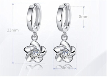 Creolen Damen Mädchen 925er Sterling Silber Elegant Hängende Blumen mit Bling Zirkonia Hypoallergen Clip-On - 