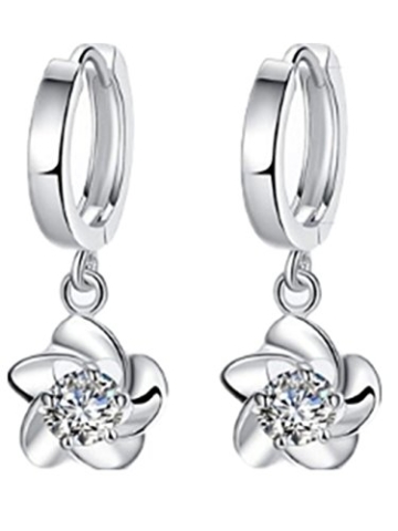 Creolen Damen Mädchen 925er Sterling Silber Elegant Hängende Blumen mit Bling Zirkonia Hypoallergen Clip-On -