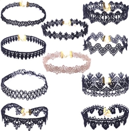 Da.Wa 10 Stück Halsketten Set Vintage Schwarze Klassische Gotische Tattoo Spitze Choker Halskette für Damen Mädchen -