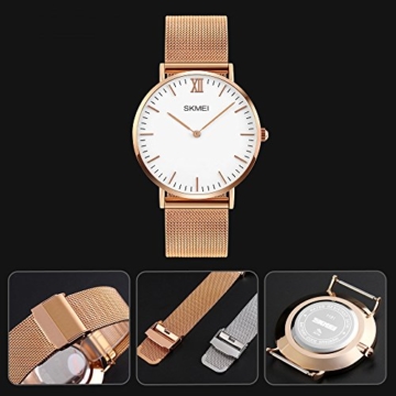 Damen Armbanduhr Analog Quarz Wasserdicht Edelstahl Silber Uhren für Frauen,Damen Roségold Uhr - 