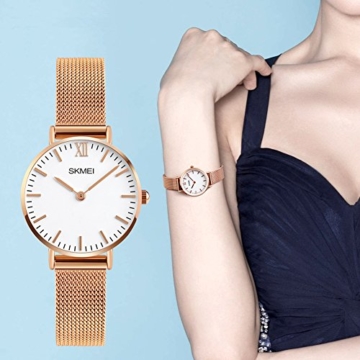 Damen Armbanduhr Analog Quarz Wasserdicht Edelstahl Silber Uhren für Frauen,Damen Roségold Uhr - 