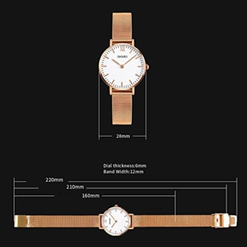 Damen Armbanduhr Analog Quarz Wasserdicht Edelstahl Silber Uhren für Frauen,Damen Roségold Uhr - 