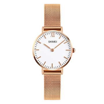 Damen Armbanduhr Analog Quarz Wasserdicht Edelstahl Silber Uhren für Frauen,Damen Roségold Uhr -