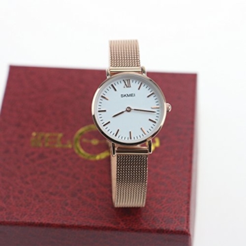 Damen Armbanduhr Analog Quarz Wasserdicht Edelstahl Silber Uhren für Frauen,Damen Roségold Uhr - 