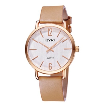 Damen-Armbanduhr - VOEONS - Minimalismus Leder Braun/Rosegold Damen Uhren E1078M - 