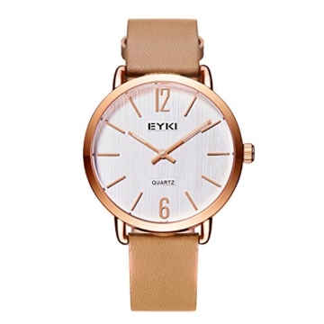 Damen-Armbanduhr - VOEONS - Minimalismus Leder Braun/Rosegold Damen Uhren E1078M -