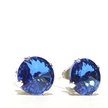 DAMEN-OHRRING. VINTAGE SAPPHIRE SWAROVSKI KRISTALLE. 925 SILBER OHRSTECKER. SCHMUCK-GESCHENK-BOX. - 