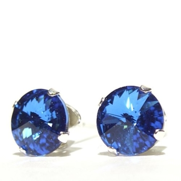 DAMEN-OHRRING. VINTAGE SAPPHIRE SWAROVSKI KRISTALLE. 925 SILBER OHRSTECKER. SCHMUCK-GESCHENK-BOX. -