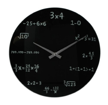 Designer Wanduhr aus Glas INKLUSIV Batterie - 35cm schwarz - Mathe Mathematik mathematic Zahlen Formeln - Design Uhr Glasuhr 35 cm rund -