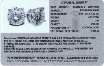 Diamond Studs Forever - Ohrstecker mit 1/4 ct. Diamanten GH/VS2-SI1 - Weißgold 14 Karat - 