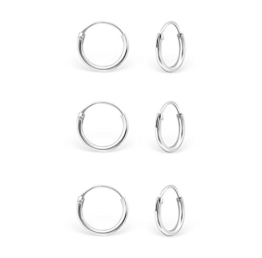 DTPsilver - Damen - Klein Creolen - Ohrringe 925 Sterling Silber Set Paare 3 - Dicke 1.2 mm - Durchmesser 8 mm -