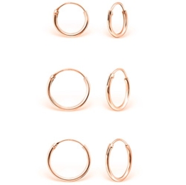 DTPsilver - Damen - Klein Creolen - Ohrringe 925 Sterling Silber und Rosen Vergoldet Set Paare 3 - Dicke 1.2 mm - Durchmesser 8 , 10 , 12 mm -