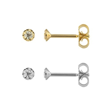 Einzelne Ohrstecker 333 & 585 Gelbgold & Weißgold Ø 3,00mm Diamantiert Unisex Ohrringe NEU (2271) -