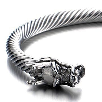 Elastische Verstellbare-Einzigartiges Design Drachen Herren Armband Edelstahl Verdrehten Stahlkabel Armreif - 