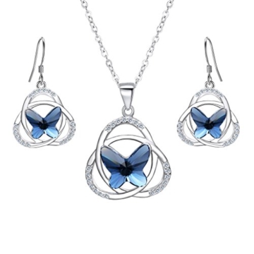 EVER FAITH® 925 Sterling Silber CZ Celtic Schleife Schmetterling Pendant Halskette Ohrringe Set Navy blau geschmuckt mit Kristallen von Swarovski® -