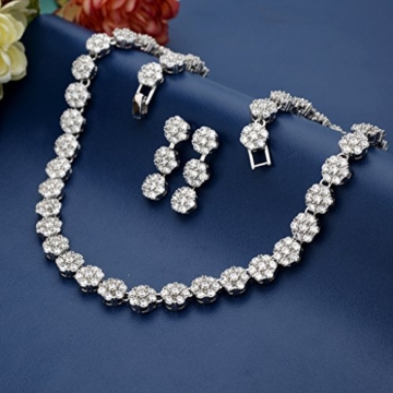 EVER FAITH® Damen 925 Sterling Silber CZ Luxus Romantik Halskette Ohrringe Armband Set klar - 