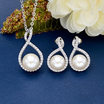 EVER FAITH® Damen 925 Sterling Silber CZ Süßwasser kultiviert Perle 8 Unendlichkeit Halskette Ohrringe Set - 