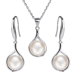 EVER FAITH® Lady 925 Sterling Silber Süßwasser kultivierte Perle Elegant Tropfen Halskette Ohrringe Set -