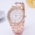 FEITONG Damenuhr Luxus Uhr Künstlich Kristallrhinestone Edelstahl Band Analoge Quarz Armbanduhr Rose Gold - 