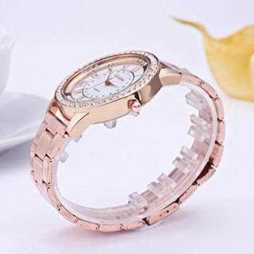 FEITONG Damenuhr Luxus Uhr Künstlich Kristallrhinestone Edelstahl Band Analoge Quarz Armbanduhr Rose Gold - 