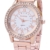 FEITONG Damenuhr Luxus Uhr Künstlich Kristallrhinestone Edelstahl Band Analoge Quarz Armbanduhr Rose Gold -