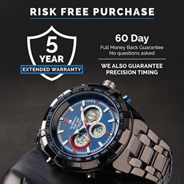 Globenfeld Super Sport - Armbanduhr mit Metallarmband - Analog-/Digital-Anzeige mit 3 Funktionen - Stoppuhr & Tachymeter - Wasserdicht bis 30 Meter – Blau - 