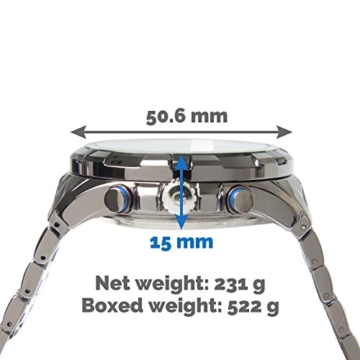 Globenfeld Super Sport - Armbanduhr mit Metallarmband - Analog-/Digital-Anzeige mit 3 Funktionen - Stoppuhr & Tachymeter - Wasserdicht bis 30 Meter – Blau - 