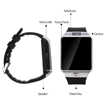 GSTEK Bluetooth Smartwatch Armbanduhr Handy-Uhr Smart Watch Uhr mit Kamera Schrittzähler Unterstützungs TF / SIM Karte für Android Samsung, HTC, Sony, LG, Blackberry, Huawei - 