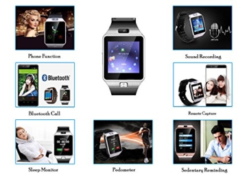 GSTEK Bluetooth Smartwatch Armbanduhr Handy-Uhr Smart Watch Uhr mit Kamera Schrittzähler Unterstützungs TF / SIM Karte für Android Samsung, HTC, Sony, LG, Blackberry, Huawei - 