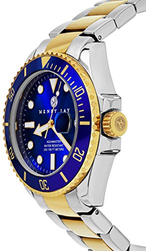 Henry Jay Mens 23K Gold Überzug Solider Edelstahl Zwei Ton 