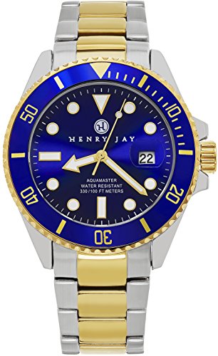 Henry Jay Mens 23K Gold Überzug Solider Edelstahl Zwei Ton 