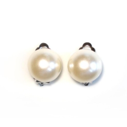 Idin Ohrclips - Weiße Perlen aus Kunstharz (ca. 15 x 15 mm) -