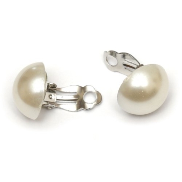 Idin Ohrclips - Weiße Perlen aus Kunstharz (ca. 15 x 15 mm) - 